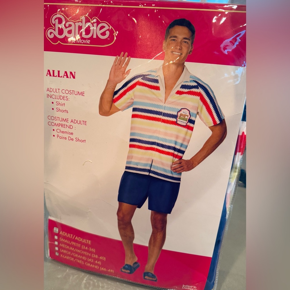 In Spirit Barbie Movie Allan costume Men’s size XL Striped Horse Shirt Shorts